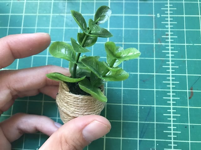 dollhouse fiddle leaf fig in belly basket planter