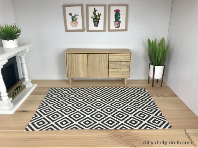 modern dollhouse rug in living room scene