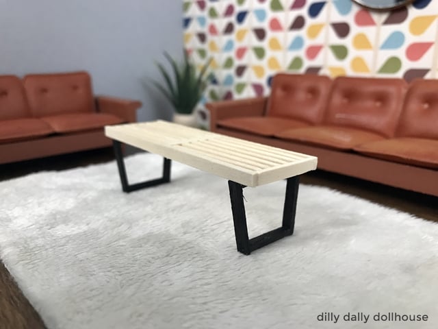 dollhouse miniature slat bench in 1:16 setting