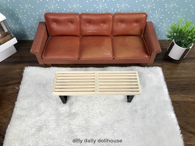 miniature slat bench in 1:16 scene