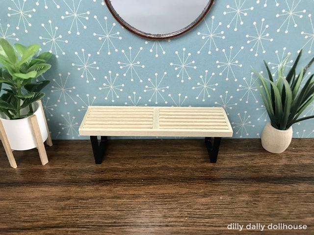 miniature slat bench in hallway setting