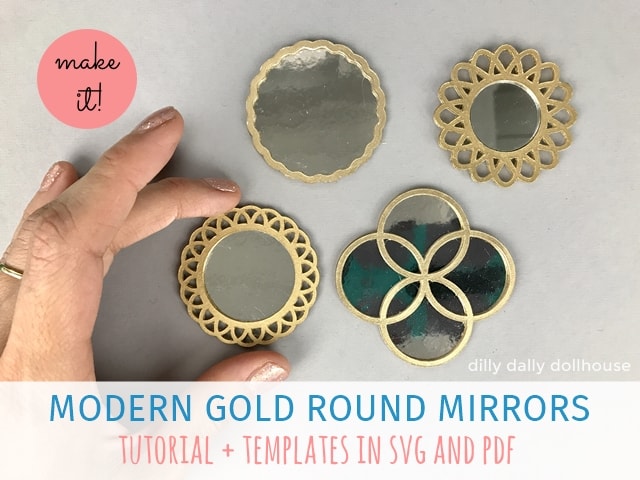 set of dollhouse miniature gold mirrors