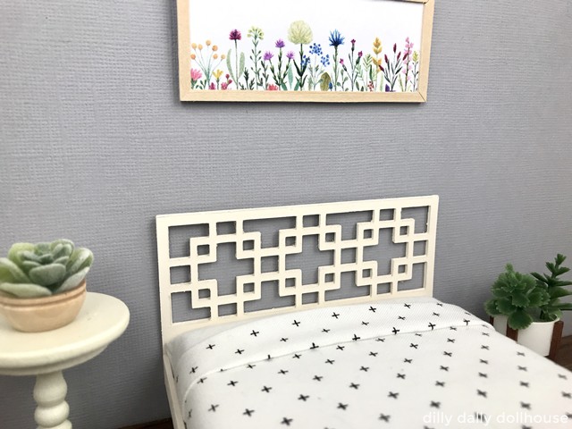 Dollhouse bed with West Elm overlapping squares headboard