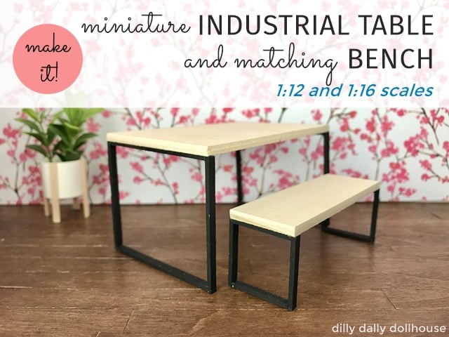 Industrial table and bench for dollhouse miniature