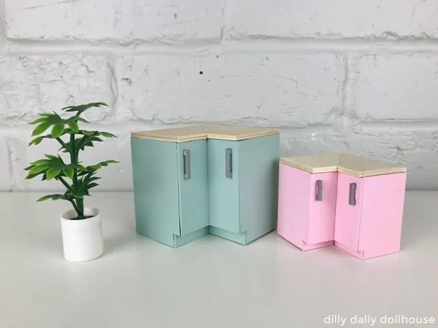 finished dollhouse kitchen corner cabinet in 1:12 and 1:16 scales
