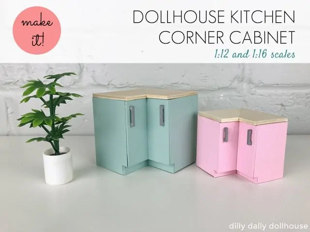 dollhouse kitchen corner cabinet in 1:12 and 1:16 scales