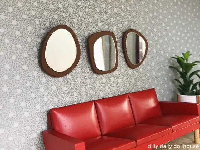 mid-century mirror in a Lundby scale setting