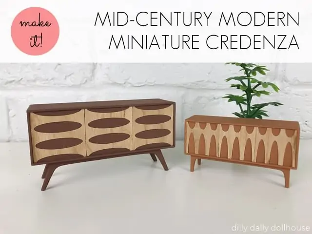 DIY mid-century miniature credenza in 1:12 and 1:16 Lundby scale