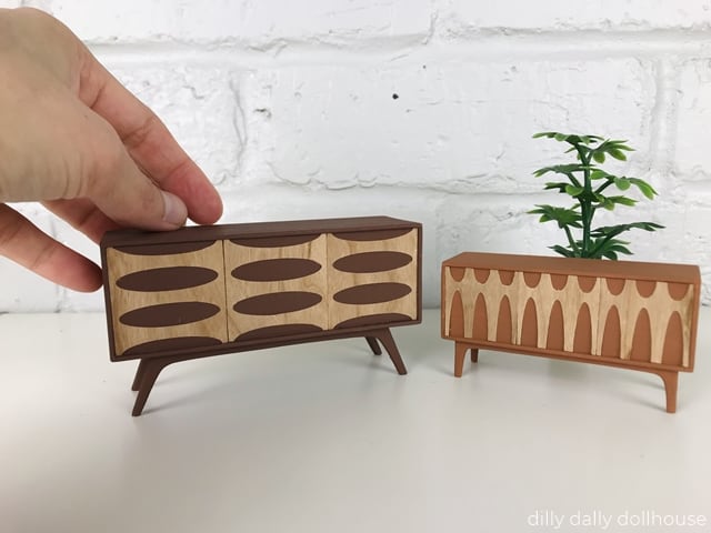 DIY mid-century miniature credenza in 1:12 and 1:16 Lundby scale
