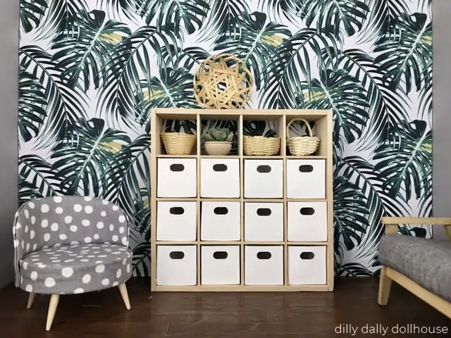 dollhouse miniature cube shelves in scene