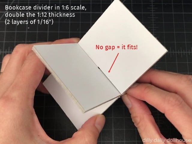 miniature bookcase after doubling material thickness