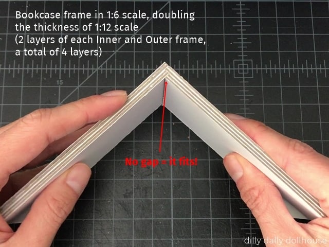 miniature bookcase after doubling material thickness