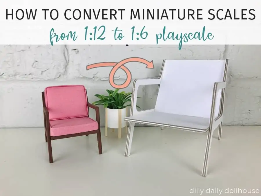 dollhouse miniature chair converted from 1:12 to 1:6 scale for Barbie scale dolls