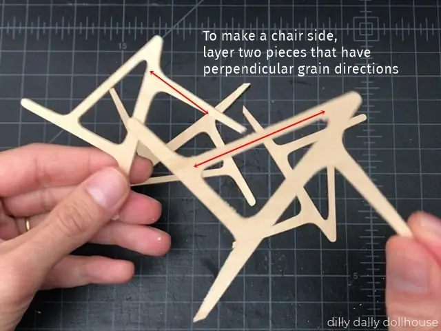 preparing the side pieces of a miniature chair