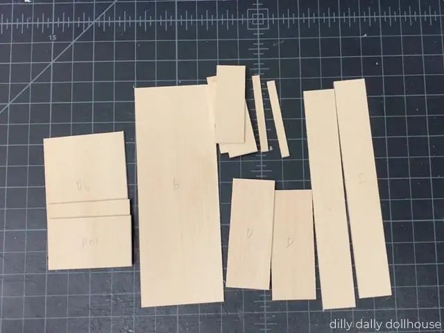 cut pieces to make miniature classic bookcase